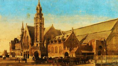 Neo-gotisch station van Brugge op het Zand, omstreeks 1900, 1902