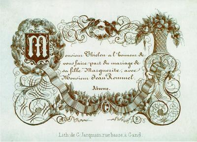 Huis van Alijn, Porseleinkaart, huwelijksaankondiging, negentiende eeuw