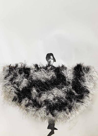  IO Van Oostveldt, ontwerpcollage van poncho in lurex chenille, ca. 1977