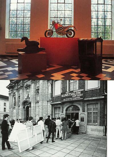 'Blijde intrede' met o.m. 'Aprilla moto' van Philippe Staerck. Het Kunstsalon van Gent, 1997.