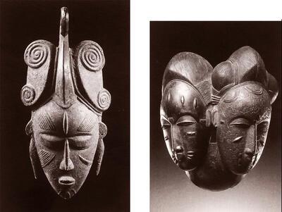 Aangezichtsmasker van de do gemeenschap, LIGBI, Ivoorkust, Dubbel masker van de mblo gemeenschap, BAOULE, Ivoorkust