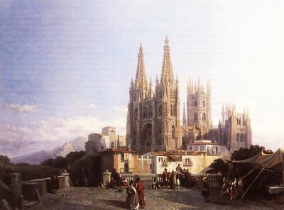 François Bossuet (leper, 1798 - Sint-Jooste-ten-Node, 1889), De kathedraal van Burgos, 1851 olieverf op doek,
