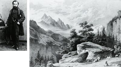 François Roffiaen (links), Alpenlandschap gestoffeerd met herders en een kudde geiten (rechts), ca. 1855.