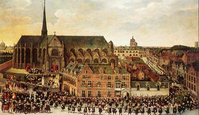 Antoon Sallaert, Aartshertogin Isabella op het feest van de grote Voetbooggilde in 1615 op de Zavel te Brussel, Olieverf op doek. Kasteel van Gaasbeek.