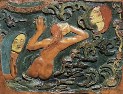 Paul Gauguin (Parijs,1848-Atua [Hiva-Hoa], 1903), Soyez Mystérieuses, 1890. Bas-reliëf in gepolychromeerd lindehout, Brussel
