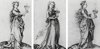 Martin Schongauer, 'De dwaze maagden' gravure 