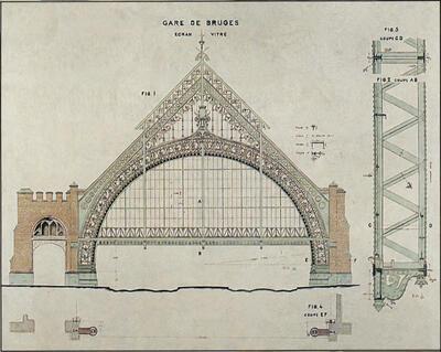 Het station van Brugge, ontworpen door architect Schadde. Neogotiek