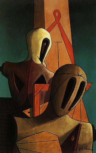 Giorgio de Chirico  ( 1880-1978)  Twee mannequins (ca. 1920)  Olieverf op doek  80,5 x 54 cm  KMSKB, Brussel, surrealisme 