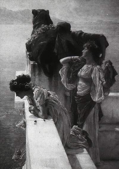 Sir Lawrence Alma­-Tadema. "Een gunstig uitkijkpunt"( 1895). Olieverf op paneel, 64 x 44,5cm. Privé collectie.