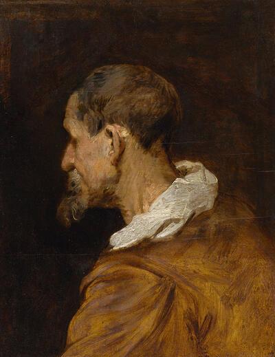 Anthony van Dyck, Studiekop van een man  in verloren profiel, ca. 1618-1620,   olieverf op paneel, 37 x 30 cm Collectie KMSKA – Collectie Vlaamse Gemeenschap Beschermd sinds 2 juni 2023. Topstukken