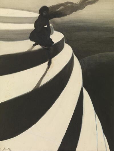 Léon Spilliaert, De duizeling, 1908, gewassen Oost-Indische inkt,  aquarel en kleurkrijt op papier, 637 x 476 mm Mu.ZEE, Oostende www.artinﬂanders.be, foto: Hugo Maertens Beschermd sinds 26 april 2007. Topstukken