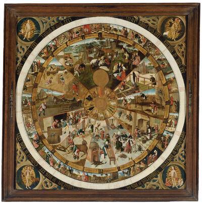Uur- en kalenderwijzerplaat, ca. 1500, olieverf op paneel, Topstukken