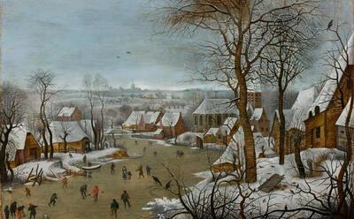 Pieter Brueghel II, Winterlandschap met vogelknip en met de vlucht naar Egypte, 1602 of 1622