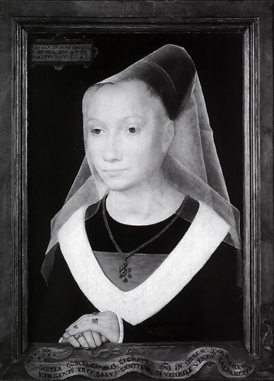 Hans Memling, Portret van een jonge vrouw, 1480. (Brugge, Memlingmuseum). 
