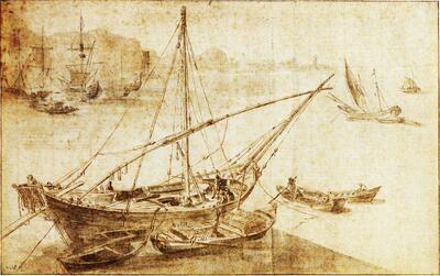 Bonaventura Peeters I (Antwerpen, 1614 - Hoboken, 1652), Tartaan van de Middellandse Zee in een haven.Tekeningen