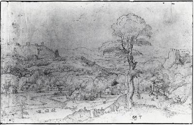 Cornelis Massys (Antwerpen, ca. 1505/1508 - ca. 1557), Bergachtig landschap, Tekeningen