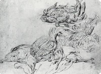 Frans Snyders (Antwerpen, 1579-1657), Stilleven met gevogelte, haas en groenten. Tekeningen