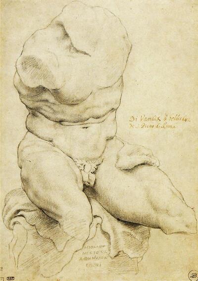 Peter Paul Rubens (Siegen, 1577 - Antwerpen, 1640) De torso Belvédère. Tekeningen