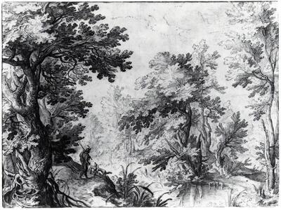 Paul Bril (Antwerpen, 1554 - Rome, 1626), Poel in een bos. Tekeningen