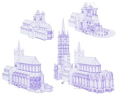 Reconstructietekeningen Sint-Baafskathedraal. 