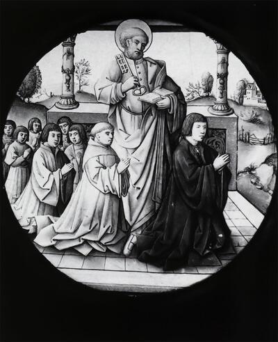 Anoniem, Donateur met zijn familie en St.-Pieter. Museum M