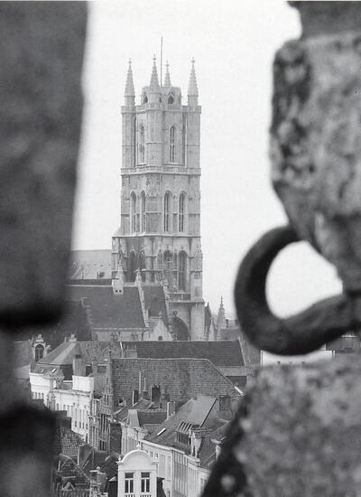 Een gezicht vanop het Gravensteen. Sint-Baafskathedraal