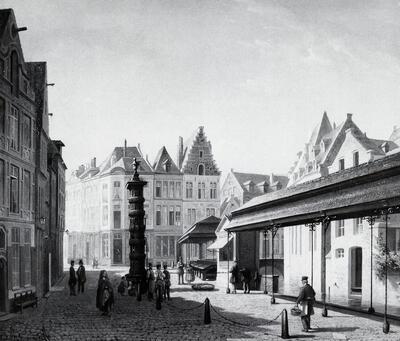 Joseph Maswiens (1828-1880), Oude vismarkt te Leuven in 1871. Museum M