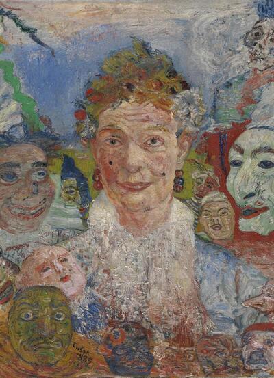 James Ensor, Oude dame met maskers, 1889, Collectie MSK