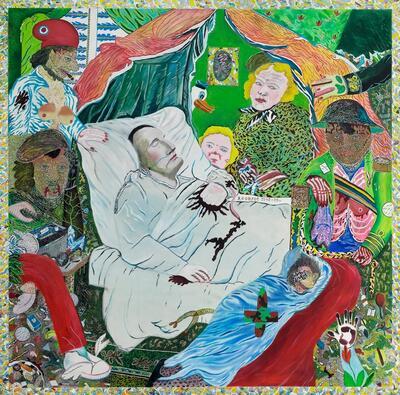 Pjeroo Roobjee, Ik verlang dat mijn asse ruste aan de oevers van de Poekebeek, 1971, olieverf op doek, 200 x 200 cm, private collectie