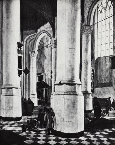Emmanuel de Witte, Binnenaanzicht van de Oude Kerk te Delft, ca. 1650. Schilderkunst na de val van Antwerpen