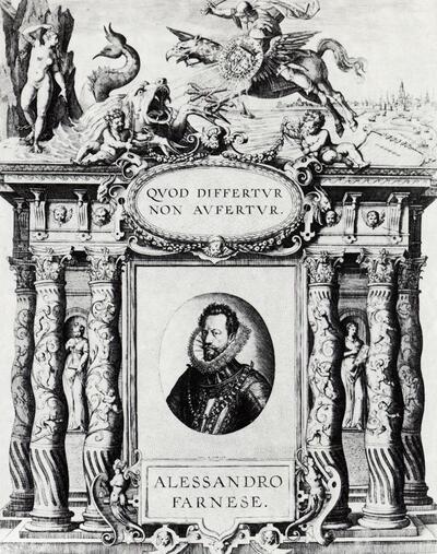 Jan Wierix, Portret van Alexander Farnese in een portiek, Schilderkunst na de val van Antwerpen