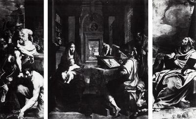 Abraham Janssens (1575?-1632), Triptiek van het schildersambacht te Mechelen, 1606. Schilderkunst na de val van Antwerpen