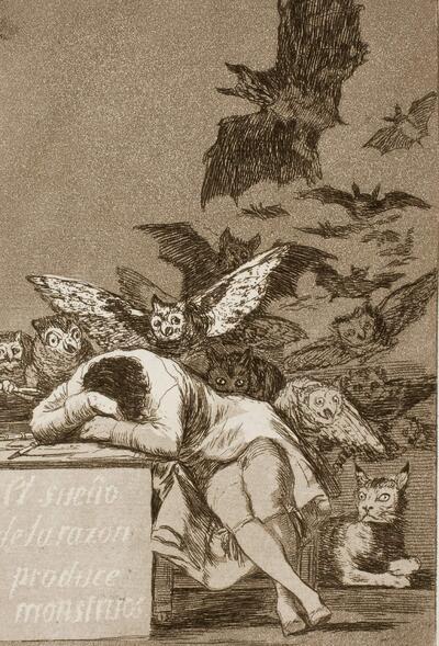 Francisco José de Goya y Lucientes, De slaap van de rede brengt monsters voort (No. 43), uit de reeks Los Caprichos