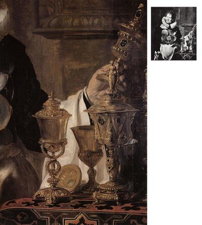 Cornelis de Vos (ca. 1585-1651), Portret van Abraham Grapheus, knaap van het Sint-Lucasgild. Tafelzilver