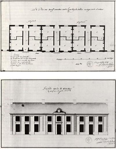 Hendrik Pulincx de Jonge, Grondplan en gevelontwerp voor het godshuis van het bakkersambacht. 1774. 18e eeuwse architectuur