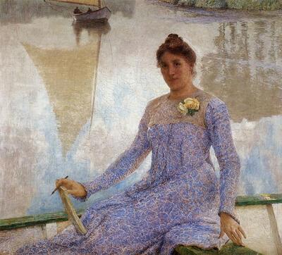 Emile Claus (Sint-Eloois-Vijve 1849 - Astene 1924), Portret van Mevrouw Anna de Weert, 1899. Vlaams impressionisme