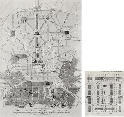 'Palais destiné au Roi, à l'Industrie et aux Beaux-Arts'. Arbeiderskwartier buiten de stad. Jean-Pierre Cluysenaar