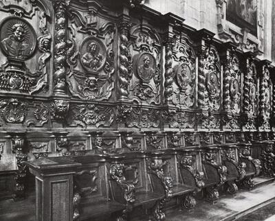 Abdijkerk, Grimbergen. Het koorgestoelte. Omstreeks 1680-1690. Baroksculptuur en kerkmeubilair