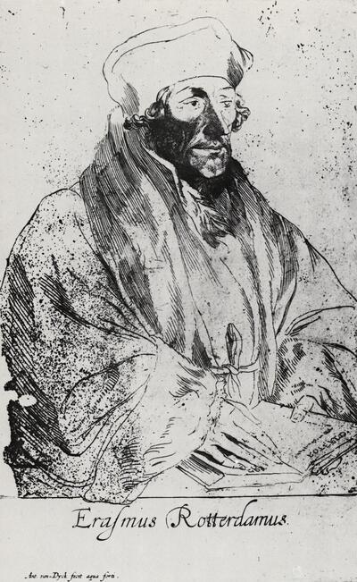Antoon van Dijck (1599-1641). Portret van Erasmus van Rotterdam. Prent, prentkunst