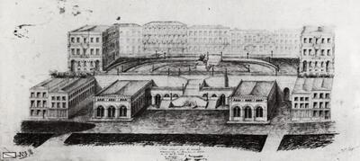 Bas-Fonds, Brussel. 1847. Tekening door J.-P. Cluysenaar.