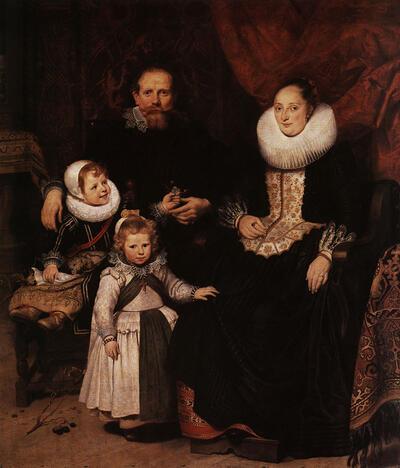 Cornelis de Vos (omstreeks 1585-1651). Portret van de kunstenaar en zijn gezin. 1621. Hypocrisie en ijdelheid in het profane portret.