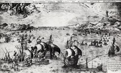 Frans Huys (Antwerpen 1522-1562). Zeeslag In de Straat van Messina. Prenten, prentenkunst