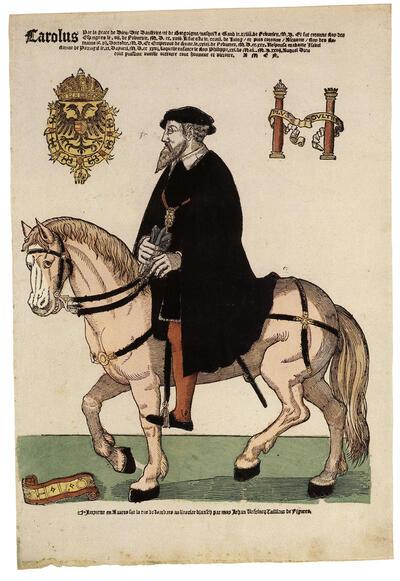 Hans Liefrinck (Antwerpen 1518-1573). Ruiterportret van Karel V. Prent, prentkunst