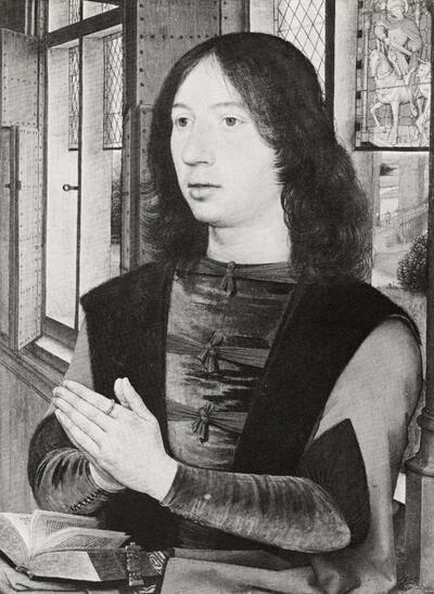 Hans Memlinc (omstreeks 1433-1494). Portret van Martinus van Nieuwenhove. 1487. Hypocrisie en ijdelheid in het profane portret.