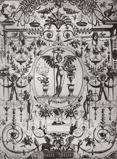 Hans Vredeman de Vriese (Leeuwarden 1527-1604 of 1623). Grottesco in diuersche manieren, nr. 1.  Prent. prentkunst