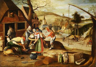 Abel Grimmer (1570/77-vóór 1619). De vier seizoenen - De herfst. Dorpslandschap