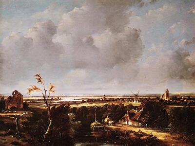 Andries Schelfhout (1787 -1870). Landschap. Dorpslandschap.
