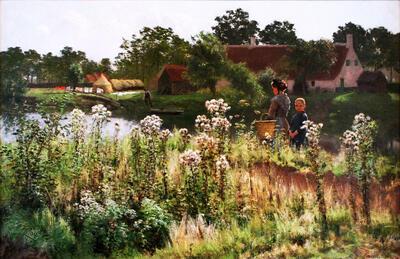 Emiel Claus (1849-1924). De Leie te Astene. Dorpslandschap.