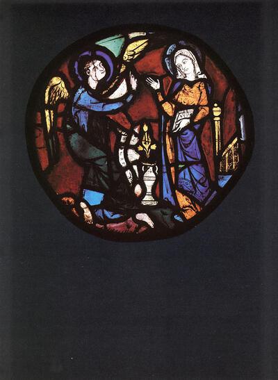 De Boodschap aan Maria. Glasraam, einde 13e eeuw, Museum Mayer van den Bergh, Antwerpen