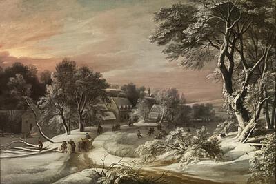 Jacob d'Arthois (1613-1686). Winterlandschap. Dorpslandschap